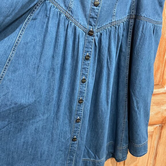 Anthropologie 18W Pilcro Pleated Basque-Waist Denim 2X Plus Midi Skirt - Picture 7 of 8